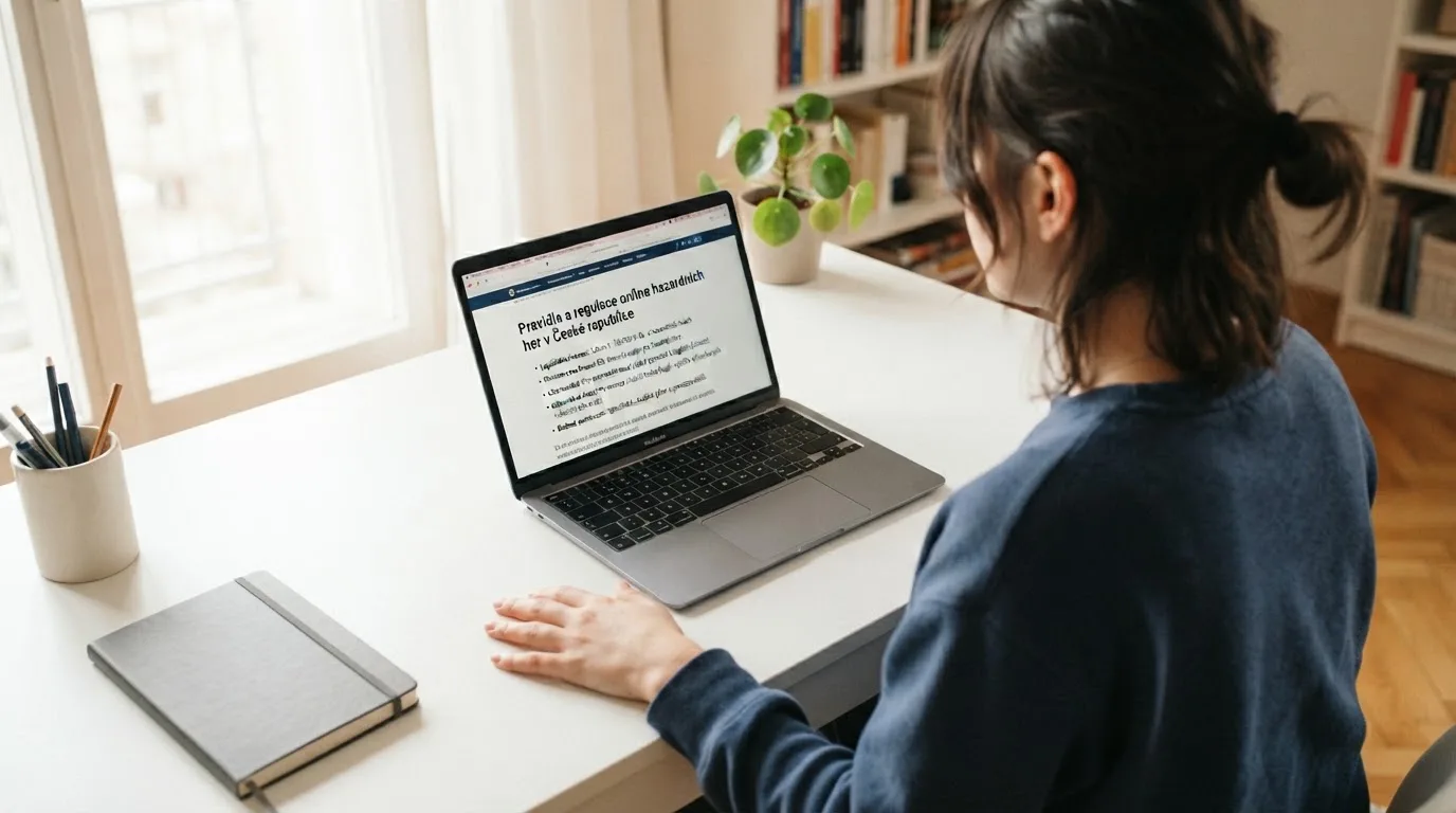 Člověk u notebooku čte informační stránku o online hazardu v Česku — 30, 50, 100, 150 free spinů bez vkladu