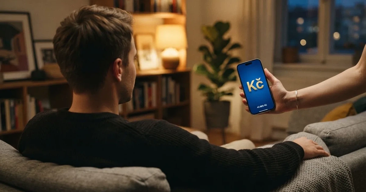 Mladý muž sedí doma na pohovce a soustředěně drží chytrý telefon oběma rukama při zadávání čísla.