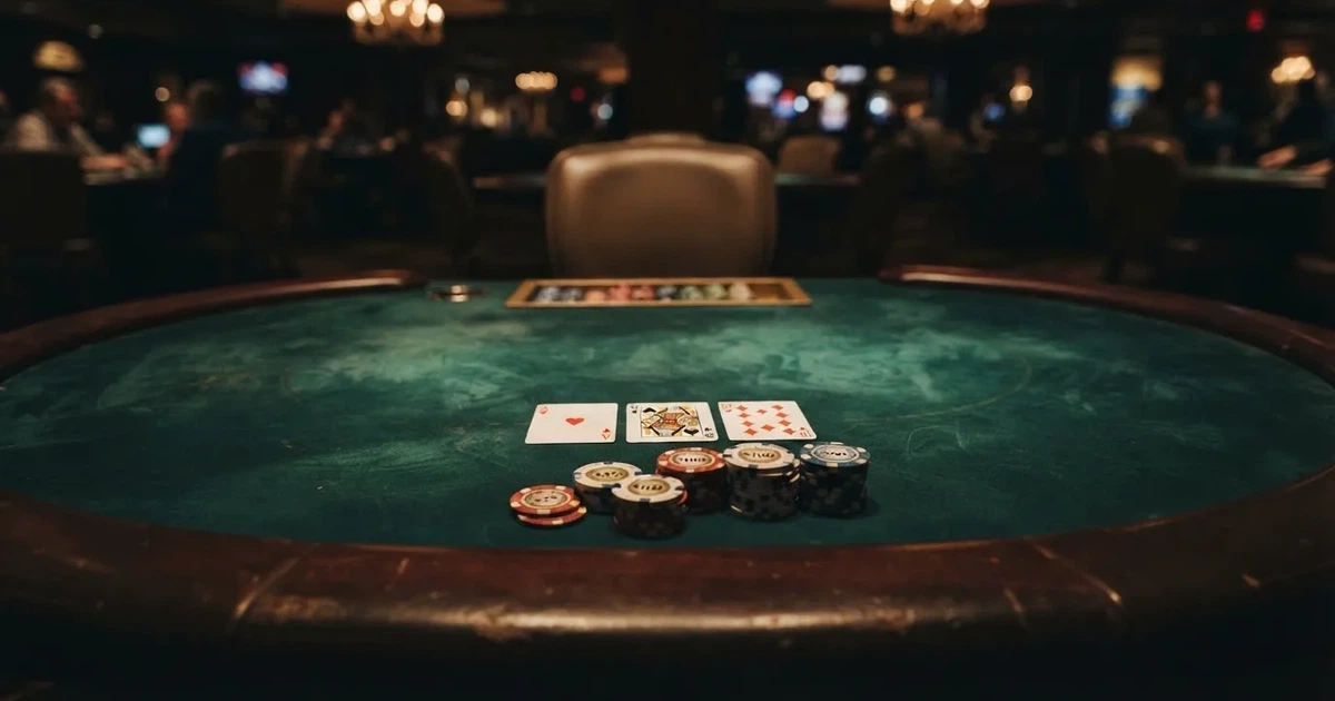 Osvětlený herní stůl s kartami a žetony shora — nejlepší live casino CZ